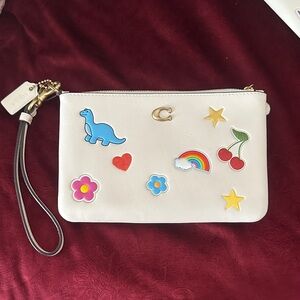 Coach White Wristlet with Colorful Patches